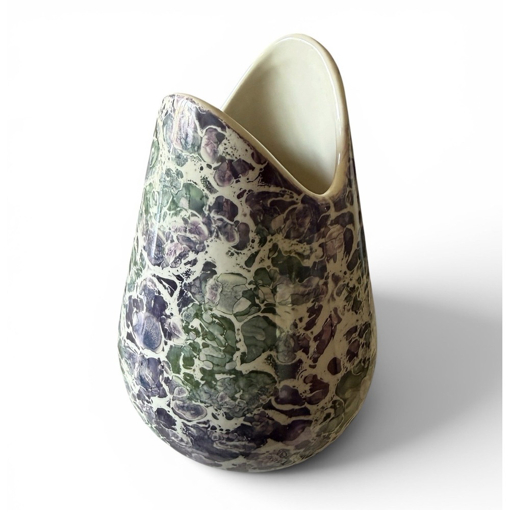 McCoy Cascade Vase Purple Marbled Iridescent Pearl Glaze 9" VTG 1960s MCM - Picture 3 of 14